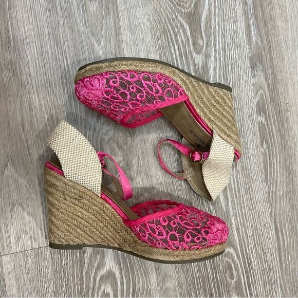 LE CAPRICCIOSE Lattice Slingback Espadrille Pink Lace Shoes Wedge US 6 UE36 - Picture 3 of 9